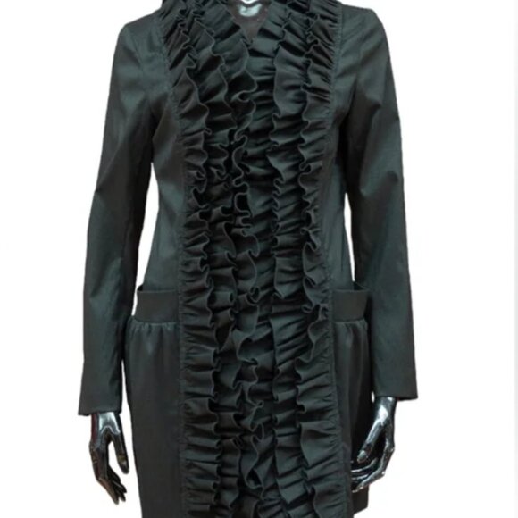 Samuel Dong Women’s Large Jacket Black Ruffle Full Zip Cotton Nylon Blend. - Picture 2 of 7